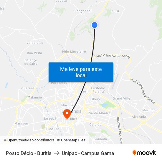Posto Décio - Buritis to Unipac - Campus Gama map