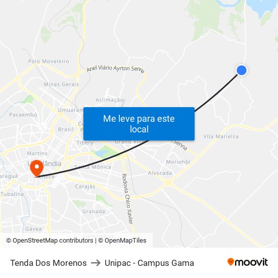 Tenda Dos Morenos to Unipac - Campus Gama map