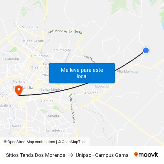 Sitios Tenda Dos Morenos to Unipac - Campus Gama map
