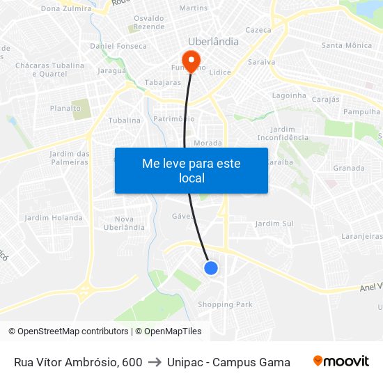 Rua Vítor Ambrósio, 600 to Unipac - Campus Gama map