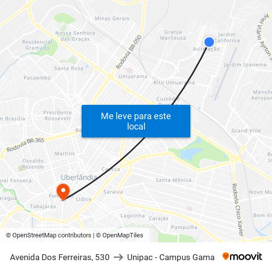 Avenida Dos Ferreiras, 530 to Unipac - Campus Gama map