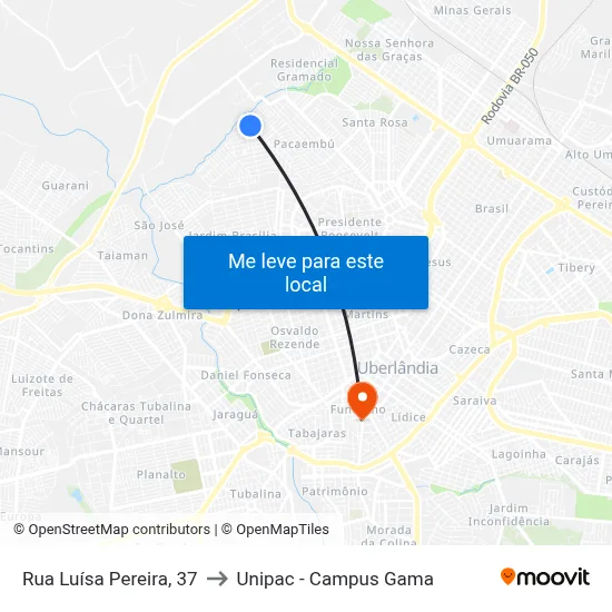 Rua Luísa Pereira, 37 to Unipac - Campus Gama map