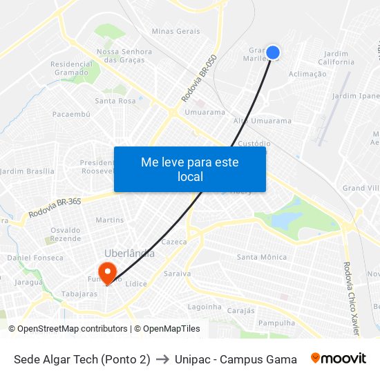 Sede Algar Tech (Ponto 2) to Unipac - Campus Gama map