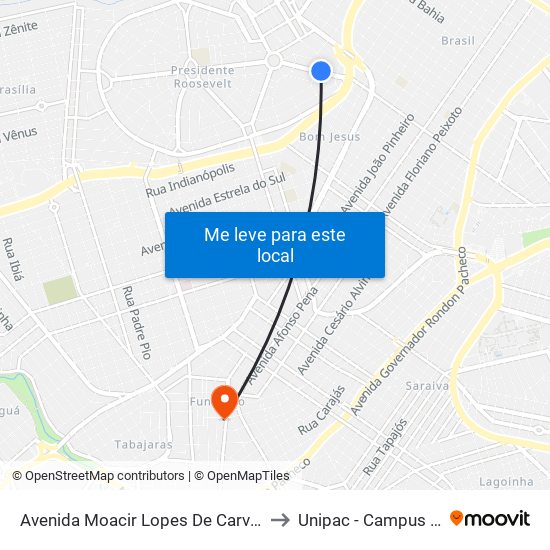 Avenida Moacir Lopes De Carvalho, 370 to Unipac - Campus Gama map