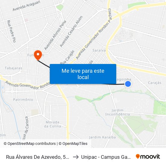 Rua Álvares De Azevedo, 580 to Unipac - Campus Gama map