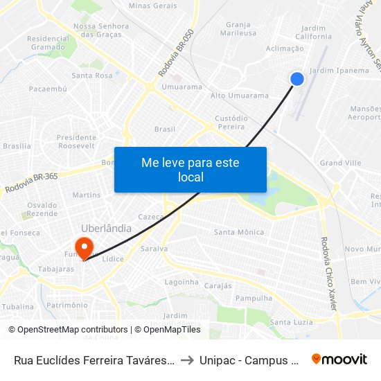 Rua Euclídes Ferreira Taváres, 1056 to Unipac - Campus Gama map