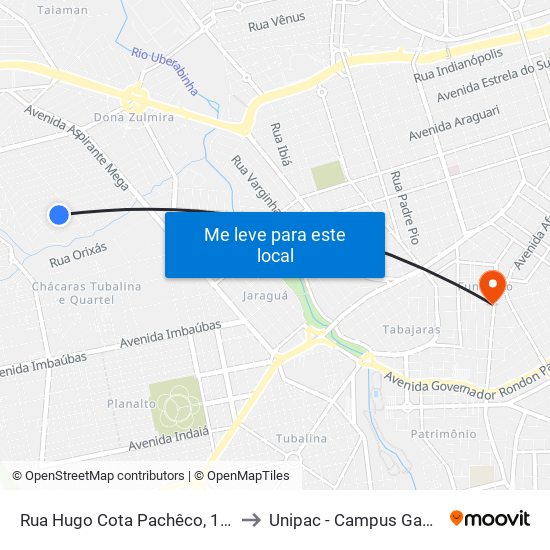 Rua Hugo Cota Pachêco, 113 to Unipac - Campus Gama map