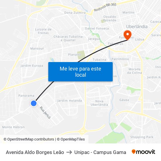 Avenida Aldo Borges Leão to Unipac - Campus Gama map