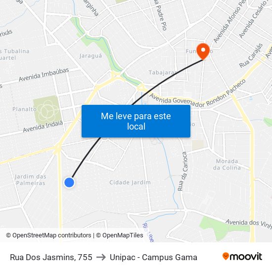 Rua Dos Jasmins, 755 to Unipac - Campus Gama map