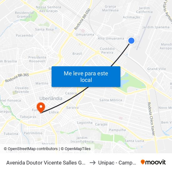 Avenida Doutor Vicente Salles Guimarães, 2700 to Unipac - Campus Gama map