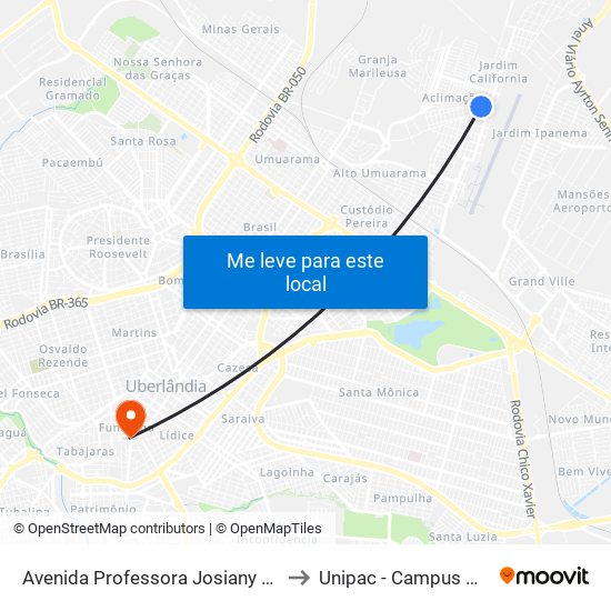 Avenida Professora Josiany França to Unipac - Campus Gama map