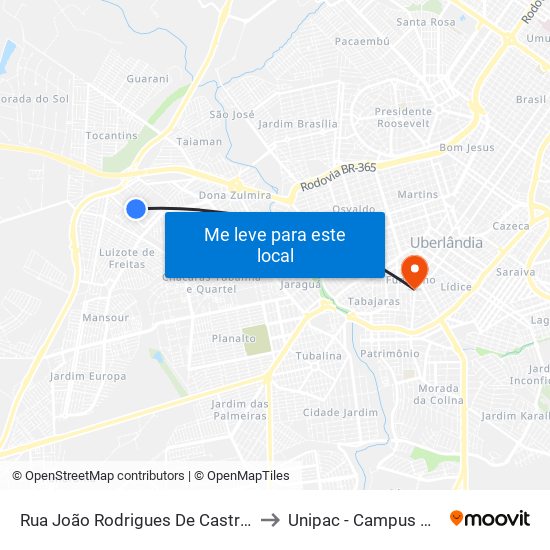 Rua João Rodrigues De Castro, 355 to Unipac - Campus Gama map