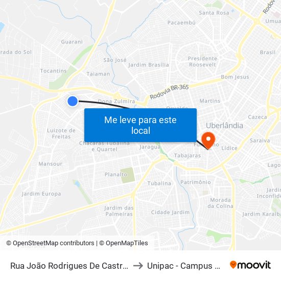 Rua João Rodrigues De Castro, 100 to Unipac - Campus Gama map