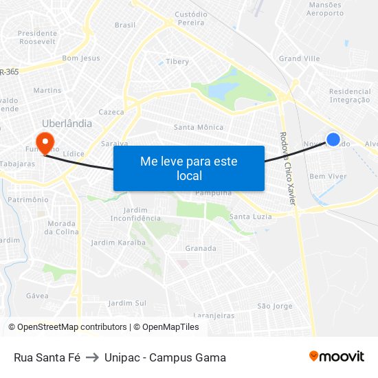 Rua Santa Fé to Unipac - Campus Gama map