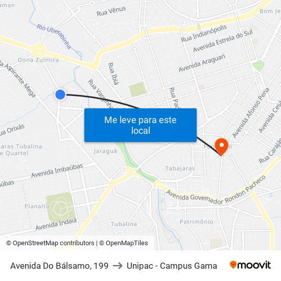 Avenida Do Bálsamo, 199 to Unipac - Campus Gama map