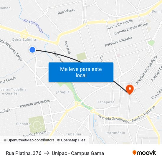 Rua Platina, 376 to Unipac - Campus Gama map