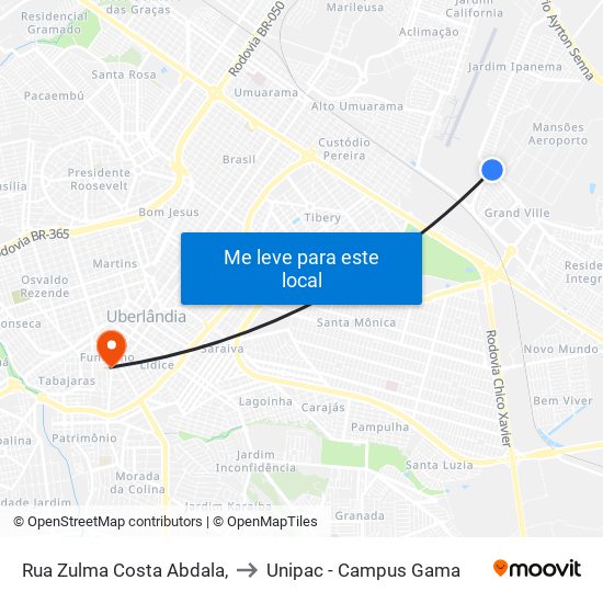 Rua Zulma Costa Abdala, to Unipac - Campus Gama map