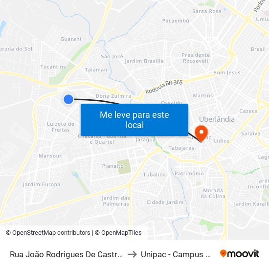 Rua João Rodrigues De Castro, 280 to Unipac - Campus Gama map