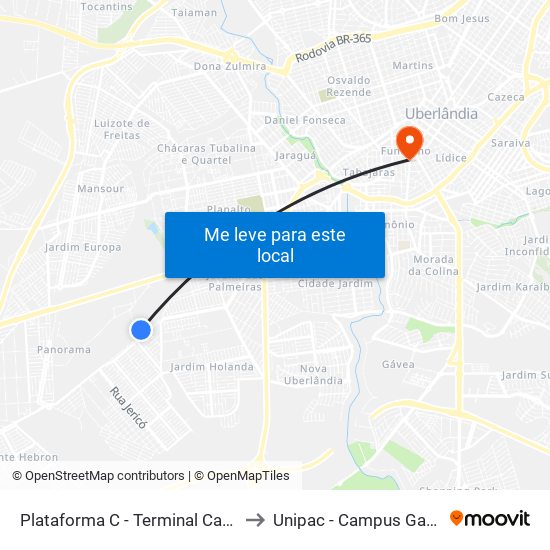 Plataforma C - Terminal Canaã to Unipac - Campus Gama map