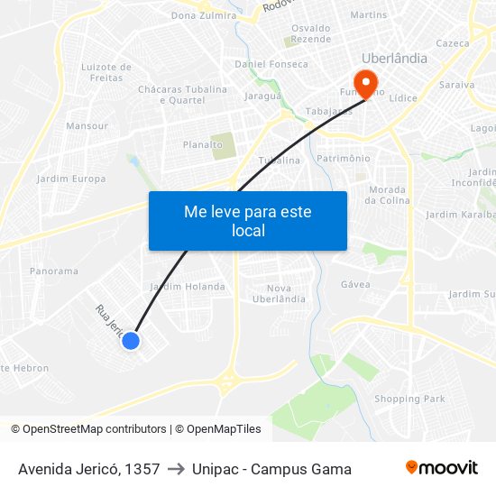 Avenida Jericó, 1357 to Unipac - Campus Gama map