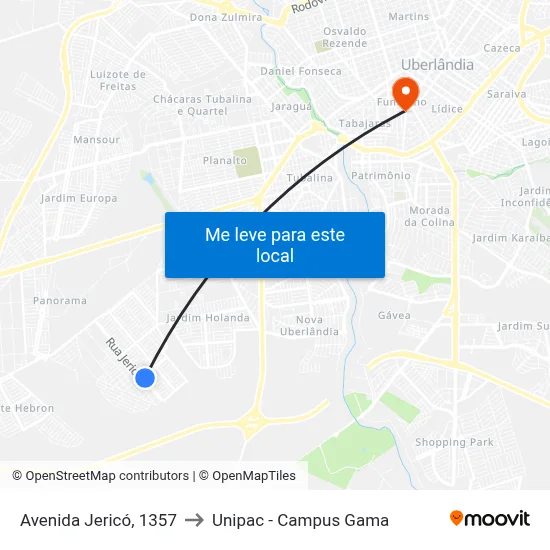 Avenida Jericó, 1357 to Unipac - Campus Gama map