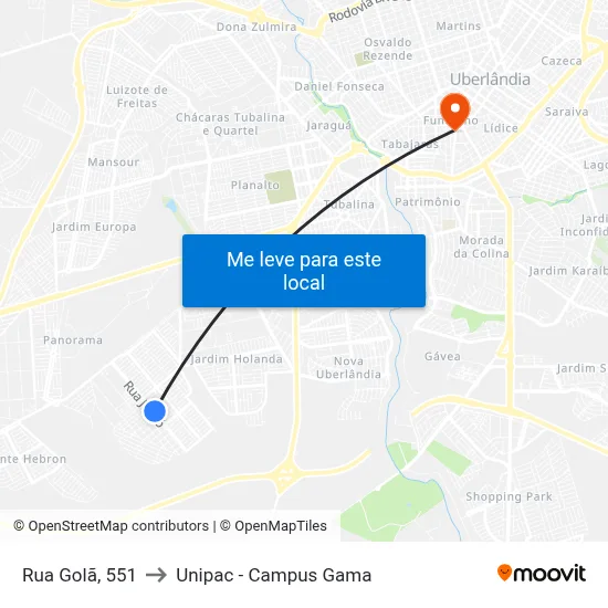 Rua Golã, 551 to Unipac - Campus Gama map