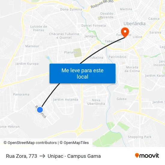 Rua Zora, 773 to Unipac - Campus Gama map