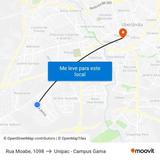 Rua Moabe, 1098 to Unipac - Campus Gama map