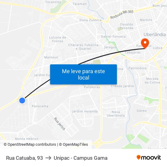 Rua Catuaba, 93 to Unipac - Campus Gama map