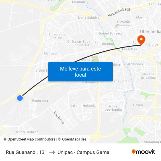 Rua Guanandi, 131 to Unipac - Campus Gama map