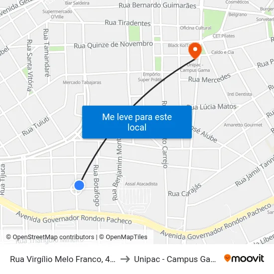 Rua Virgílio Melo Franco, 450 to Unipac - Campus Gama map