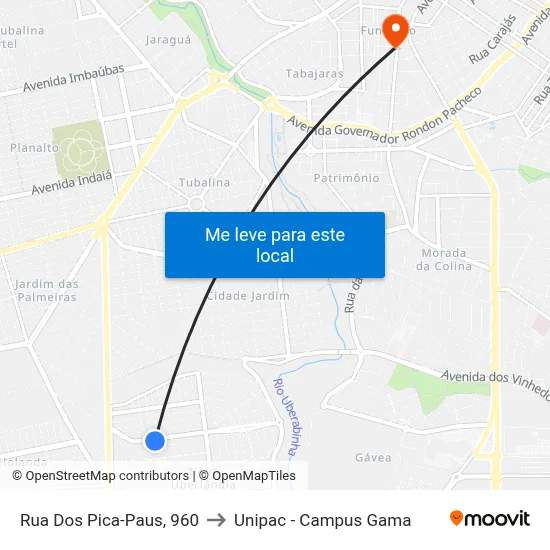 Rua Dos Pica-Paus, 960 to Unipac - Campus Gama map