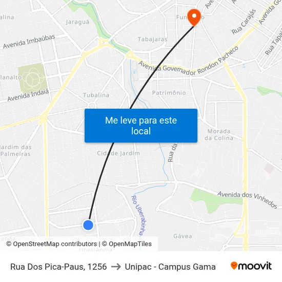 Rua Dos Pica-Paus, 1256 to Unipac - Campus Gama map