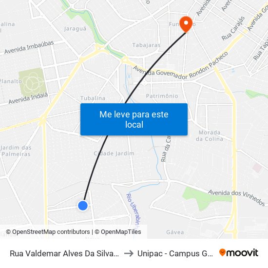 Rua Valdemar Alves Da Silva, 225 to Unipac - Campus Gama map