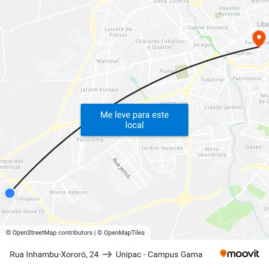Rua Inhambu-Xororó, 24 to Unipac - Campus Gama map