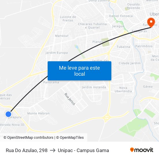 Rua Do Azulao, 298 to Unipac - Campus Gama map