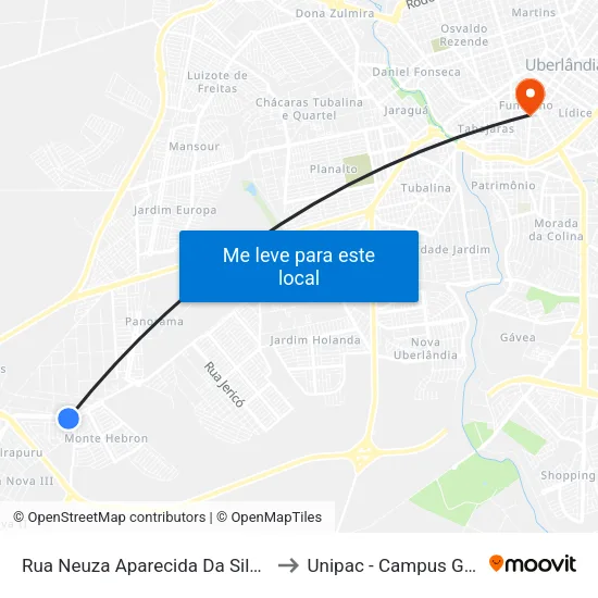 Rua Neuza Aparecida Da Silva, 65 to Unipac - Campus Gama map