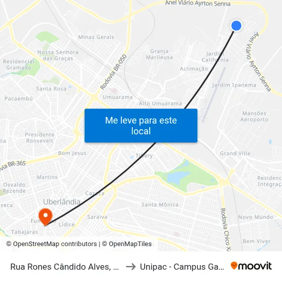 Rua Rones Cândido Alves, 172 to Unipac - Campus Gama map