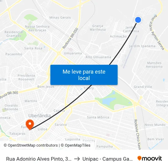 Rua Adonírio Alves Pinto, 353 to Unipac - Campus Gama map