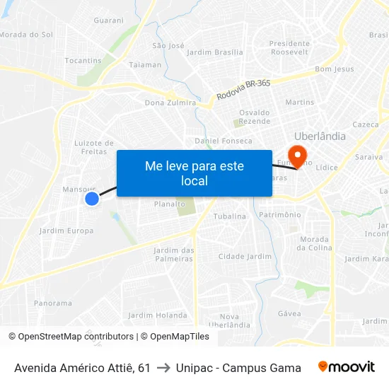 Avenida Américo Attiê, 61 to Unipac - Campus Gama map