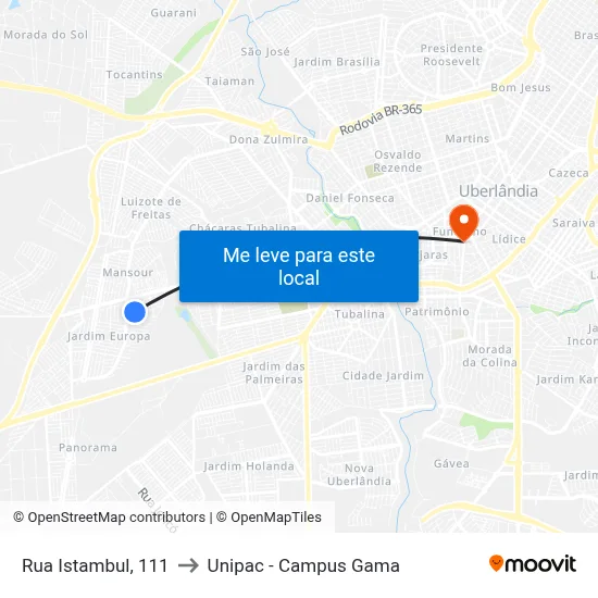 Rua Istambul, 111 to Unipac - Campus Gama map