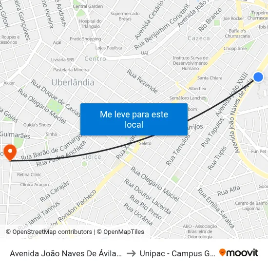 Avenida João Naves De Ávila, 2098 to Unipac - Campus Gama map