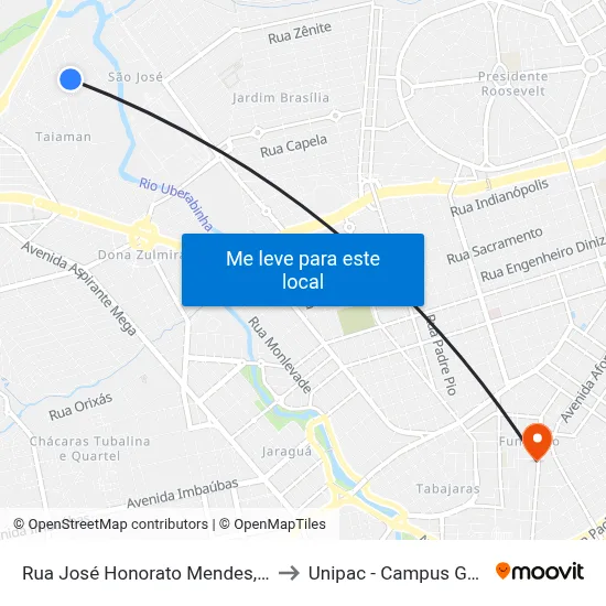 Rua José Honorato Mendes, 460 to Unipac - Campus Gama map