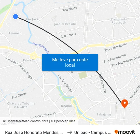 Rua José Honorato Mendes, 575-639 to Unipac - Campus Gama map