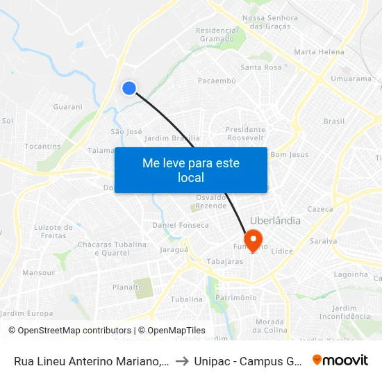 Rua Lineu Anterino Mariano, 528 to Unipac - Campus Gama map