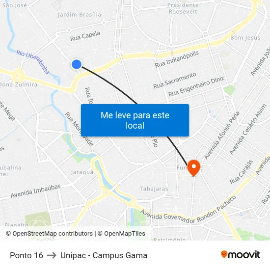 Ponto 16 to Unipac - Campus Gama map