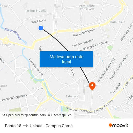 Ponto 18 to Unipac - Campus Gama map