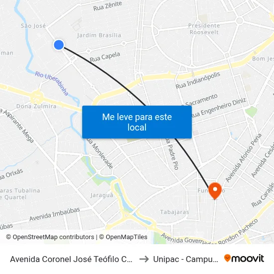 Avenida Coronel José Teófilo Carneiro, 1190 to Unipac - Campus Gama map