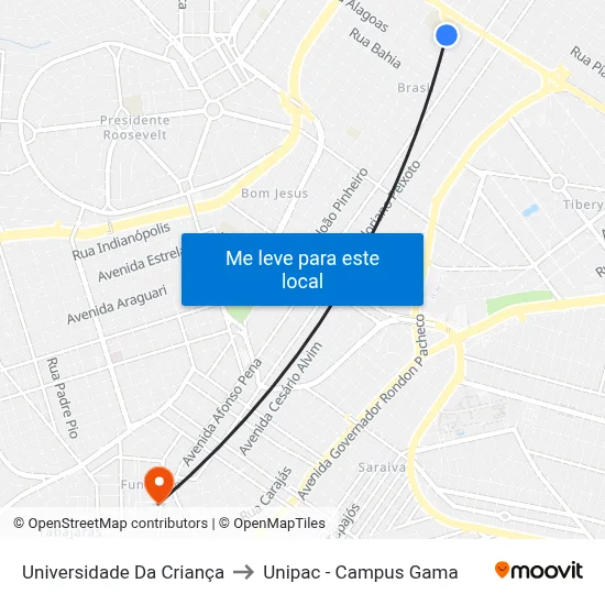 Universidade Da Criança to Unipac - Campus Gama map