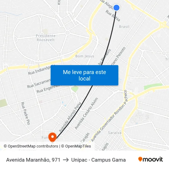 Avenida Maranhão, 971 to Unipac - Campus Gama map